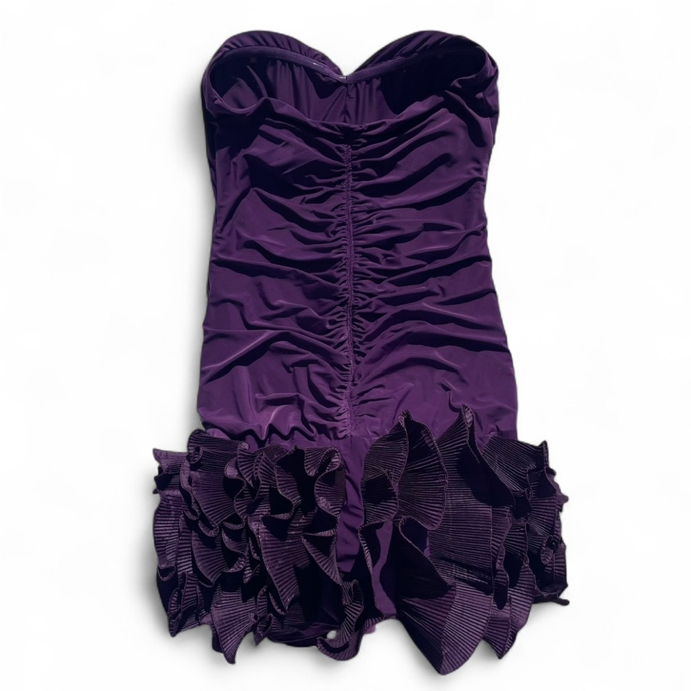 NWT Y2K Goddess London Strapless Ruched Purple Ruffle Bottom Fairycore Dress M - Picture 3 of 8
